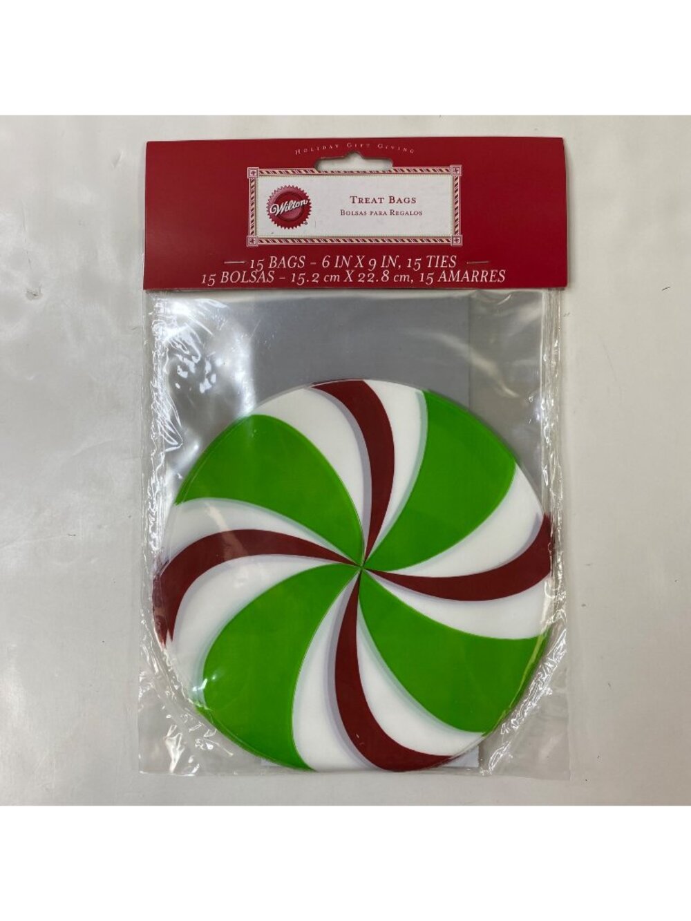 Wilton Treat Bags 6" X 9" Ties Holiday Gift Giving 15 Count Peppermint Design